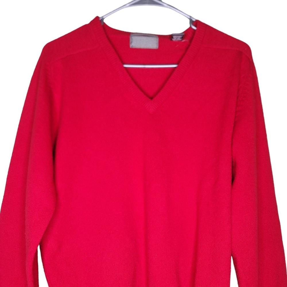 Vintage Lord & Taylor Mens Lambswool V-Neck Sweater Red Kinsington Classic M